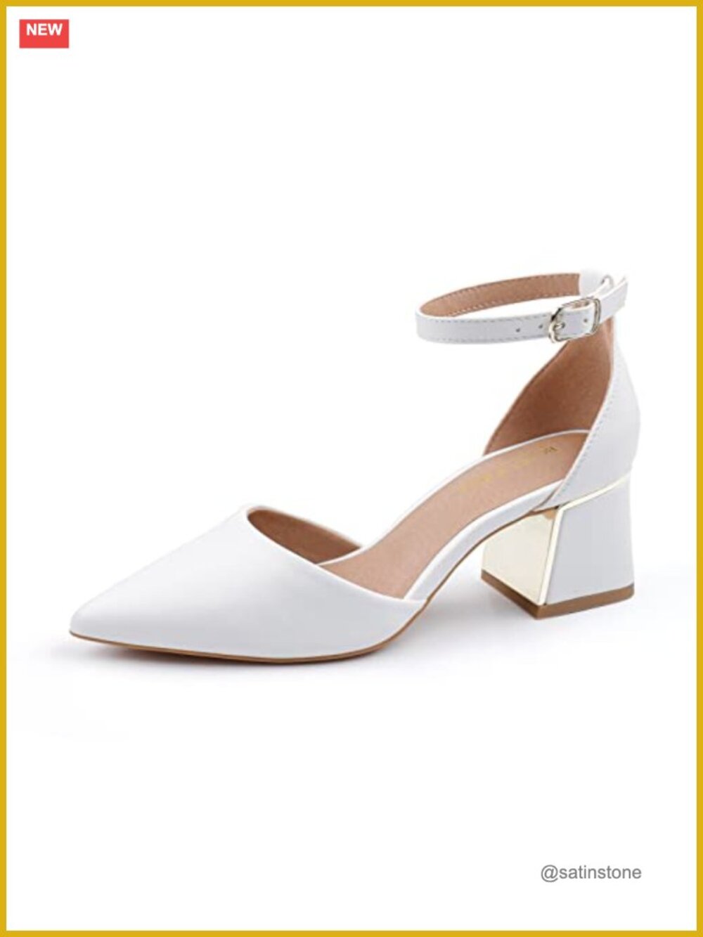 Women's Pointed Toe Pumps Ankle Strap Chunky Low Heels Metal Lined PU Sandals